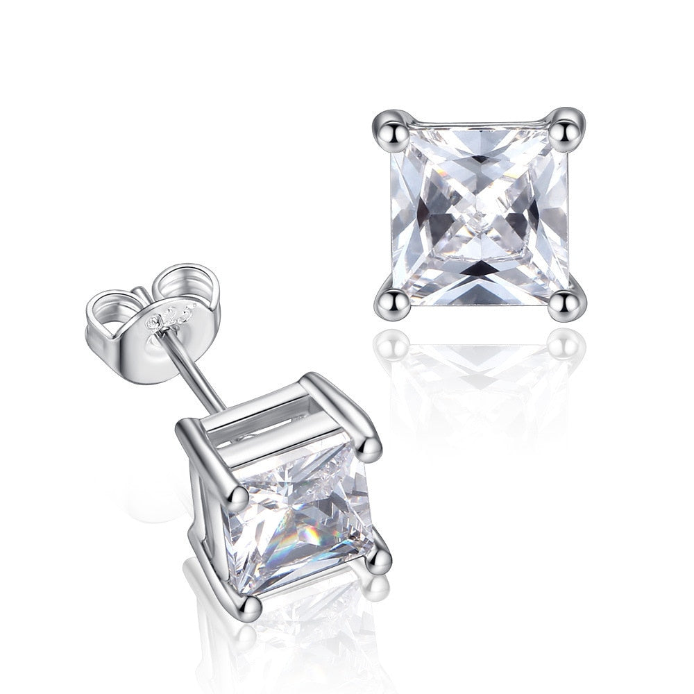 Silver Jewelry Set Halo Engagement Ring Round Stud  Wedding Valentine's Gift X - Trendycomfy
